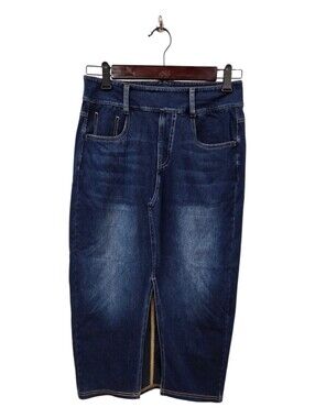Halara small NWT Dark Blue Denim stretch lightweight  Midi Jeans Skirt
